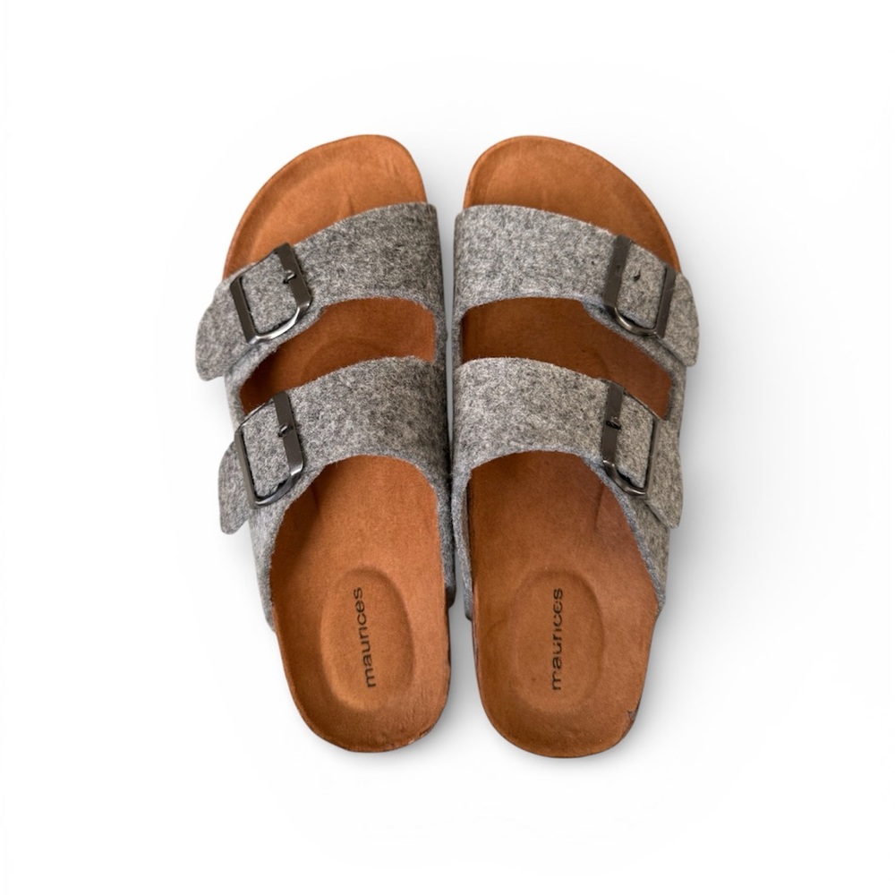 Maurices Gray Felt Two Strap Comfort Sandals | Size 8